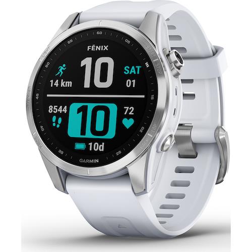 Garmin Fenix 7s Multisport GPS Watch Heart Rate Monitor 42mm Silver & Whitestone