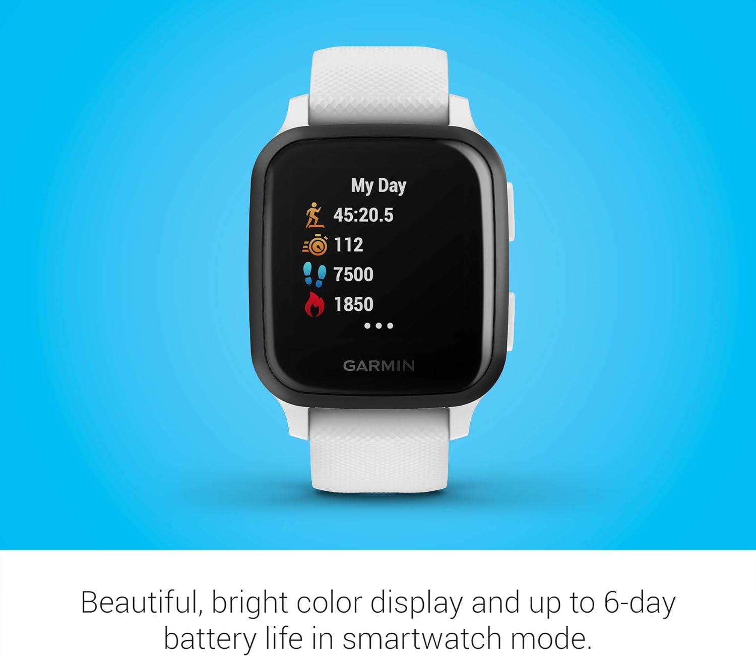 Garmin Venu Sq Music GPS Smartwatch Monitor Watch - White Newly Overhauled