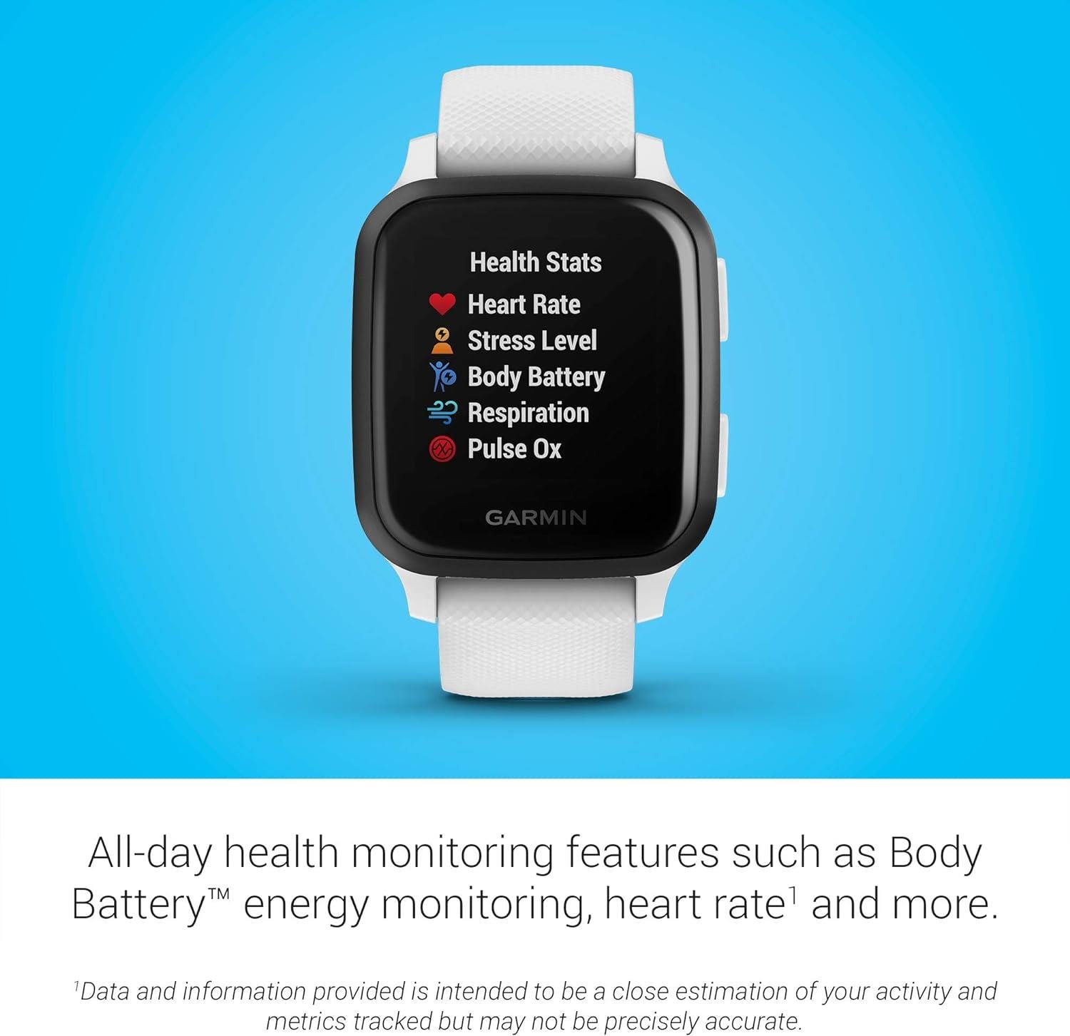 Garmin Venu Sq Music GPS Smartwatch Monitor Watch - White Newly Overhauled