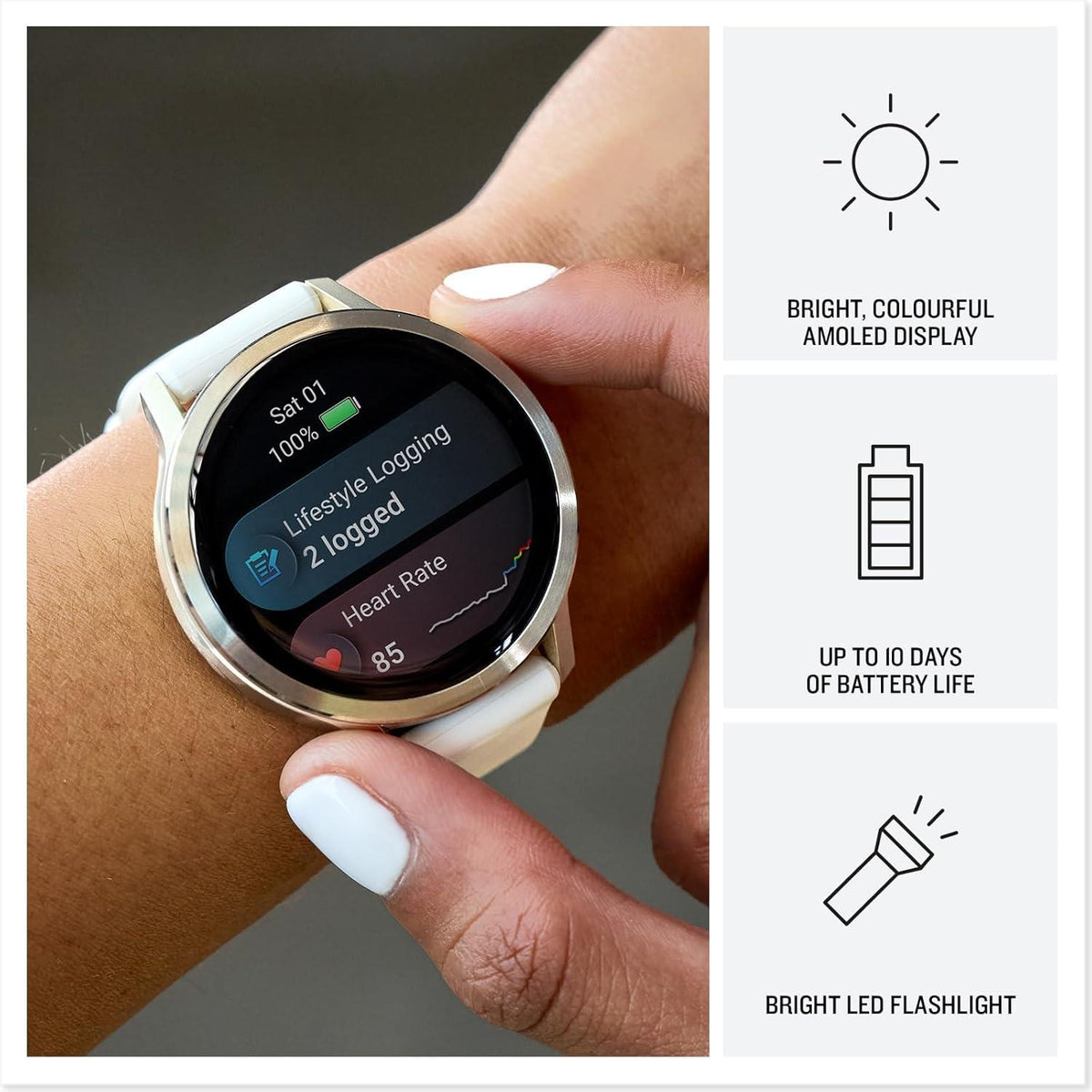 Garmin Venu 4 Premium GPS Sports Watch AMOLED Flashlight 45mm - Silver Grey