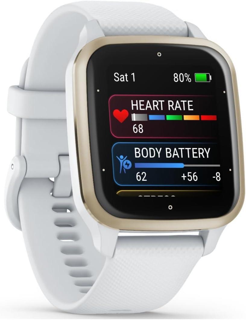 Garmin Venu Sq 2 GPS Smart Watch Activity Monitor AMOLED - White Cream Gold