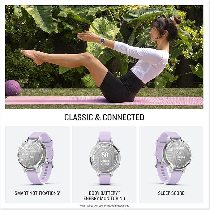 Garmin Lily 2 Active Smartwatch GPS Watch Jasmine Purple Activity Monitor - Silver