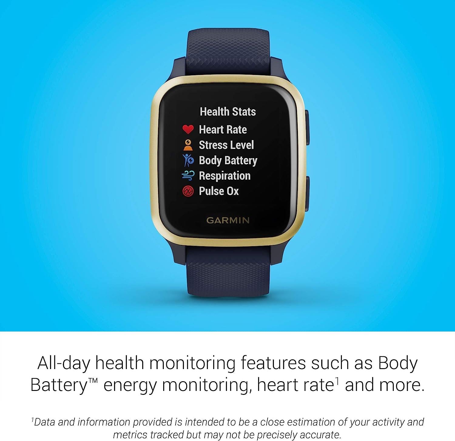 Garmin Venu Sq Music GPS Smartwatch Activity Monitor Watch Blue Newly Overhauled