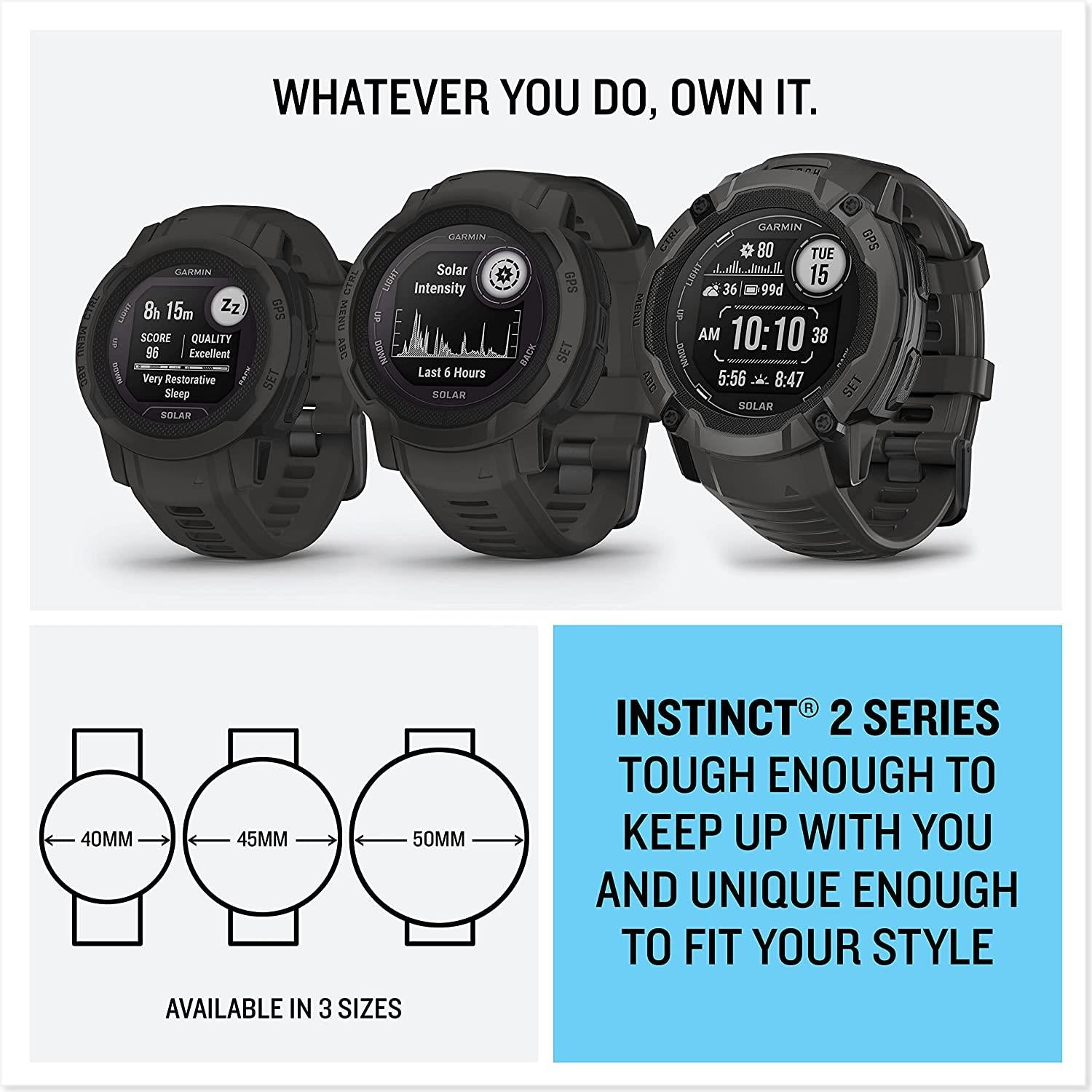 Garmin Instinct 2S Solar Rugged GPS Heart Rate Monitor Sports Watch - Graphite