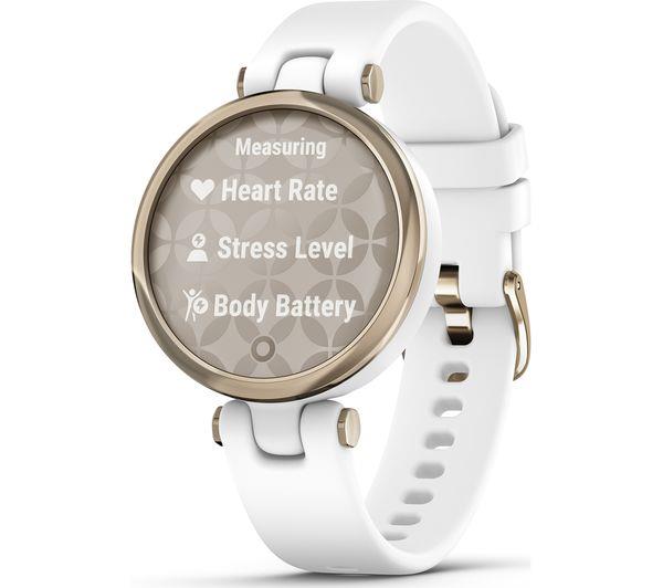 Garmin Lily Smartwatch Fitness Tracker GPS Sport Edition Rose Gold Bezel Cream Gold White