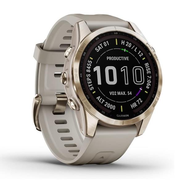 Garmin Fenix 7s Sapphire Solar Titanium GPS Watch Heart Rate Monitor - Cream Gold