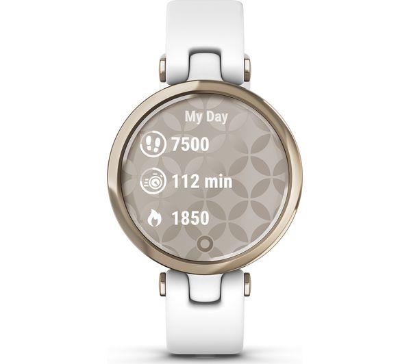 Garmin Lily Smartwatch Fitness Tracker GPS Sport Edition Rose Gold Bezel Cream Gold White
