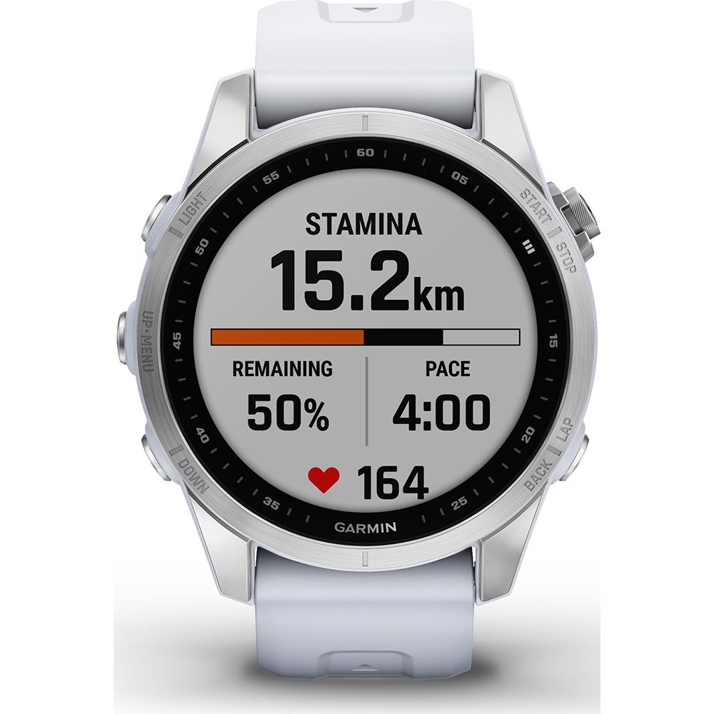 Garmin Fenix 7s Multisport GPS Watch Heart Rate Monitor 42mm Silver & Whitestone