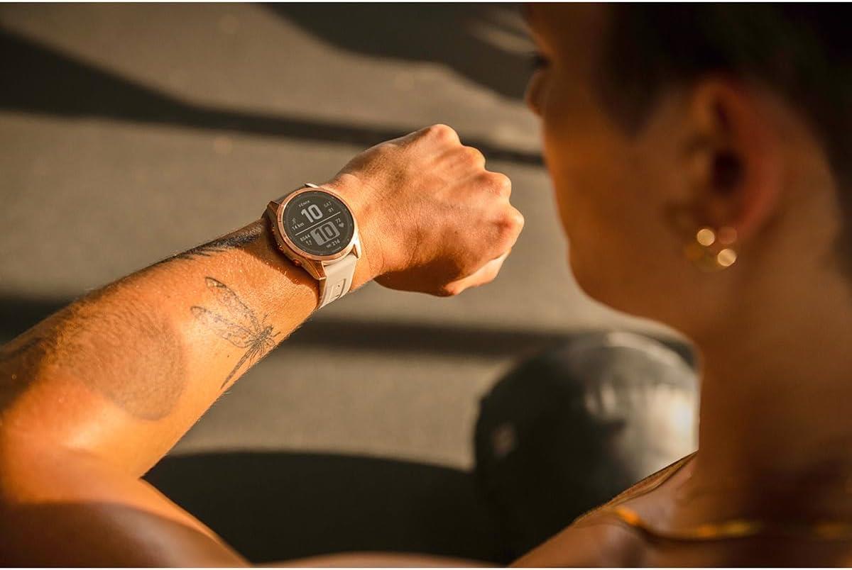 Garmin Fenix 7s Sapphire Solar Titanium GPS Watch Heart Rate Monitor - Cream Gold