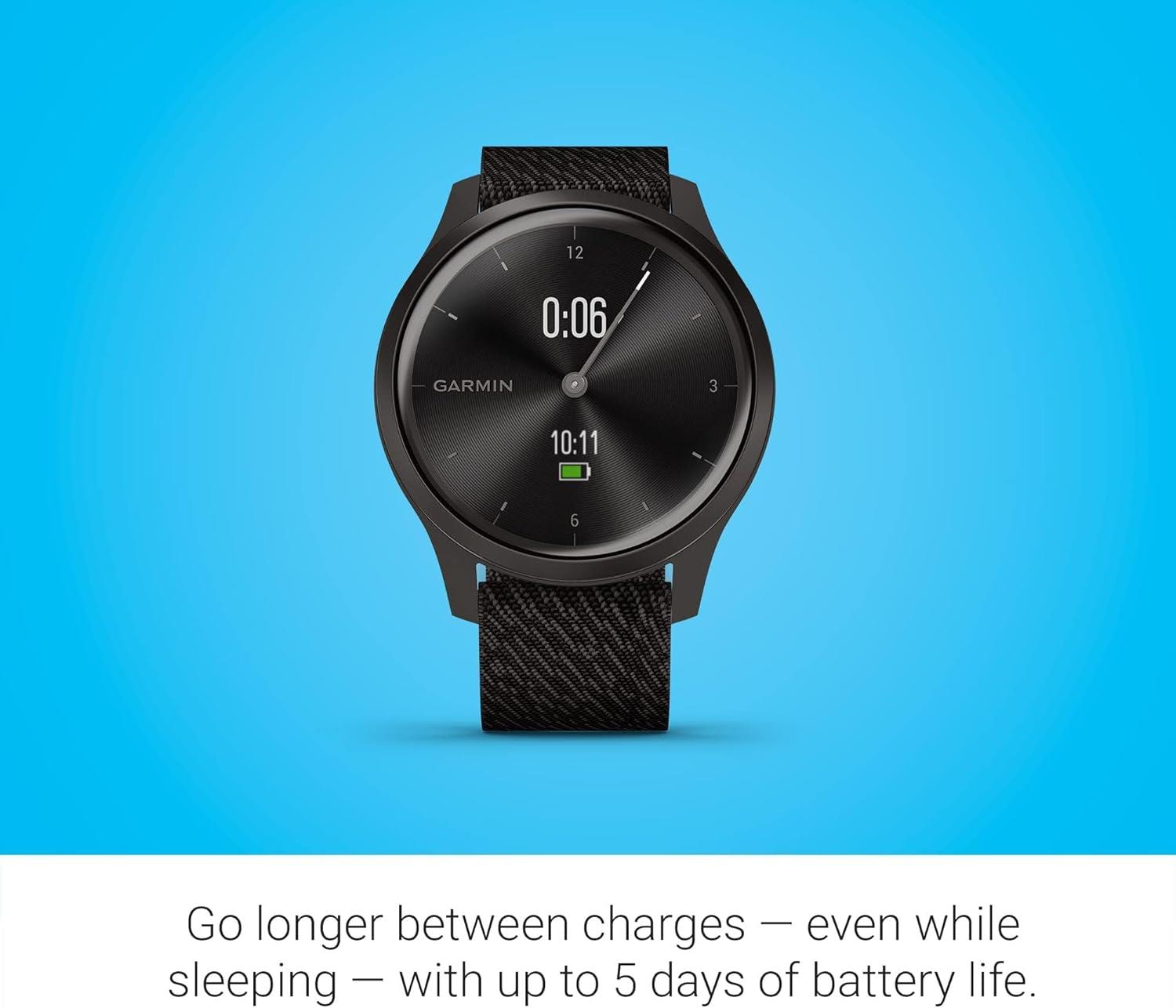 Garmin Vivomove Style Sports GPS Watch Nylon Black Pepper Graphite