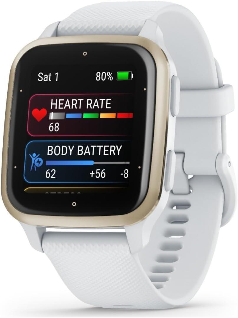 Garmin Venu Sq 2 GPS Smart Watch Activity Monitor AMOLED - White Cream Gold