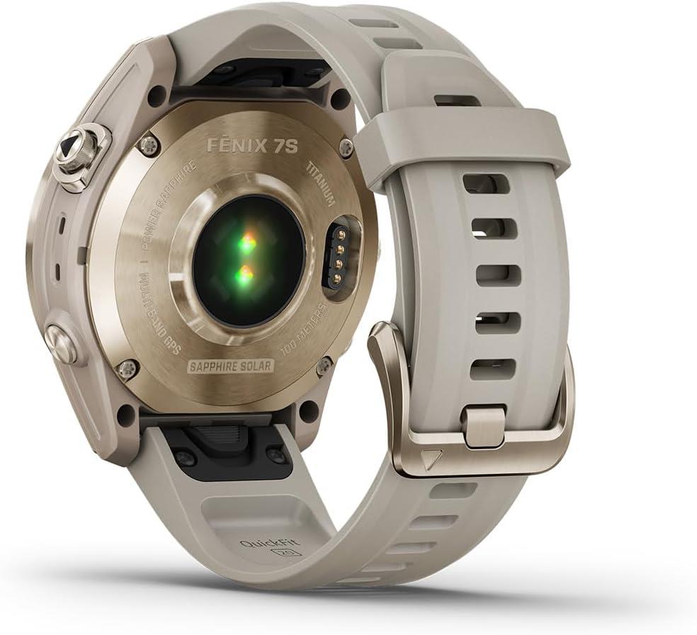 Garmin Fenix 7s Sapphire Solar Titanium GPS Watch Heart Rate Monitor - Cream Gold