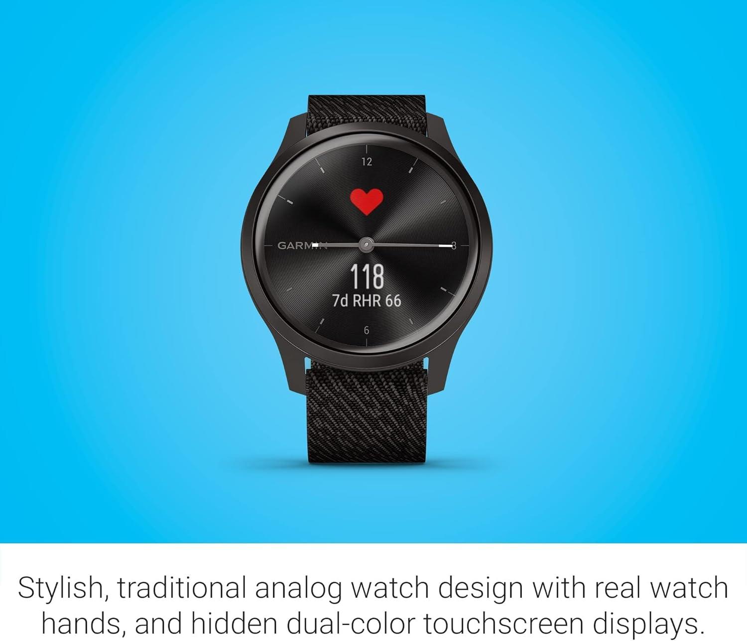 Garmin Vivomove Style Sports GPS Watch Nylon Black Pepper Graphite