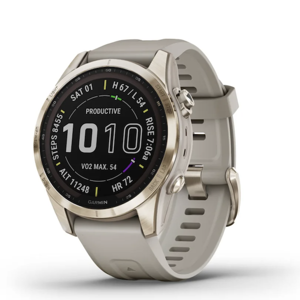 Garmin Fenix 7s Sapphire Solar Titanium GPS Watch Heart Rate Monitor - Cream Gold