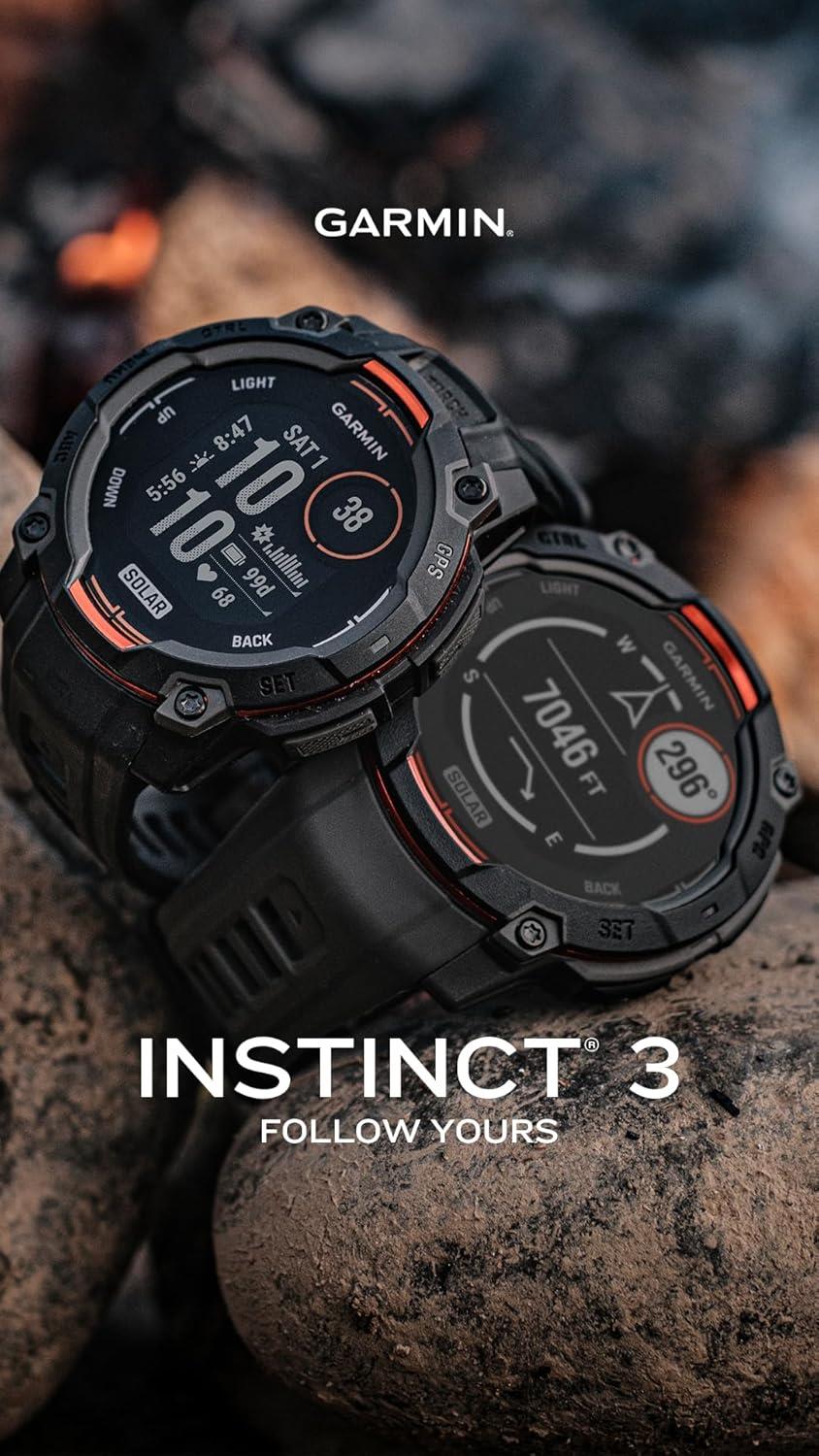 Garmin Instinct 3 Tactical Rugged GPS Sports Watch AMOLED Screen 50mm - Black