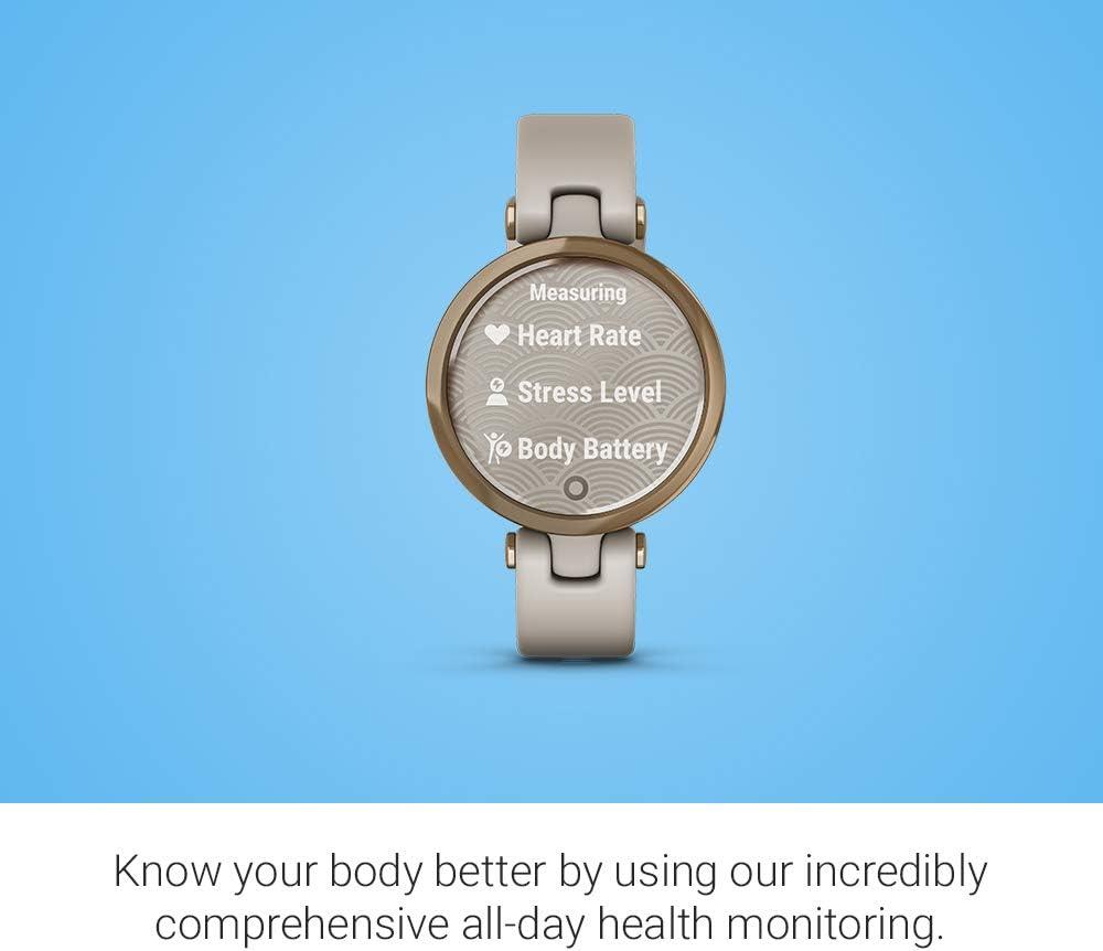 Garmin Lily Smartwatch Fitness Tracker GPS Sport Edition Rose Gold Bezel Light Sand