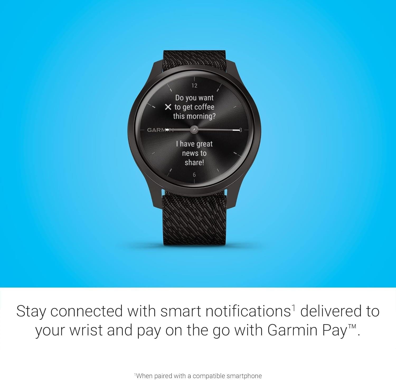 Garmin Vivomove Style Sports GPS Watch Nylon Black Pepper Graphite