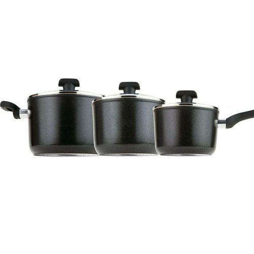 Prestige Duraforge Induction Aluminium Saucepan Set of 3 Pans Black - 20398ST