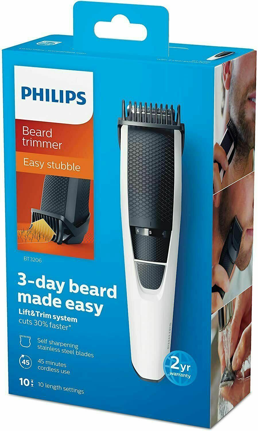 Philips Beard and Stubble Trimmer Series 3000 Mens Cordless Rechargeable BT3206