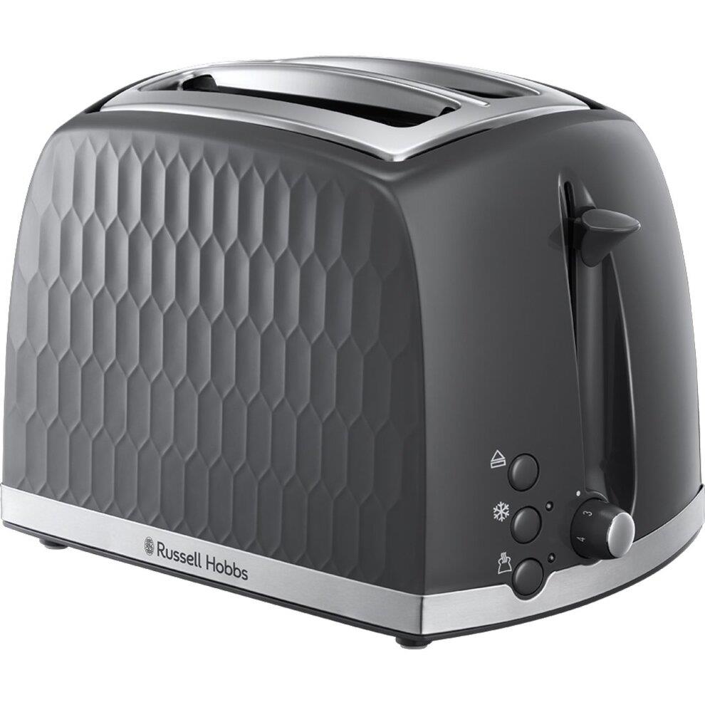 Russell Hobbs Honeycomb 2 Slice Toaster Extra Wide Slots High Lift Grey - 26063