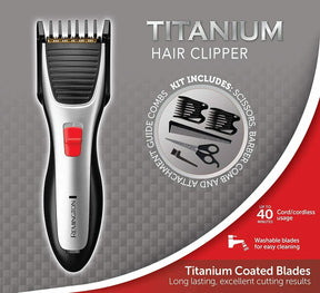 Remington Hair Clippers Titanium Cordless Clipper for Men Beard Stubble Trimmer - HC340