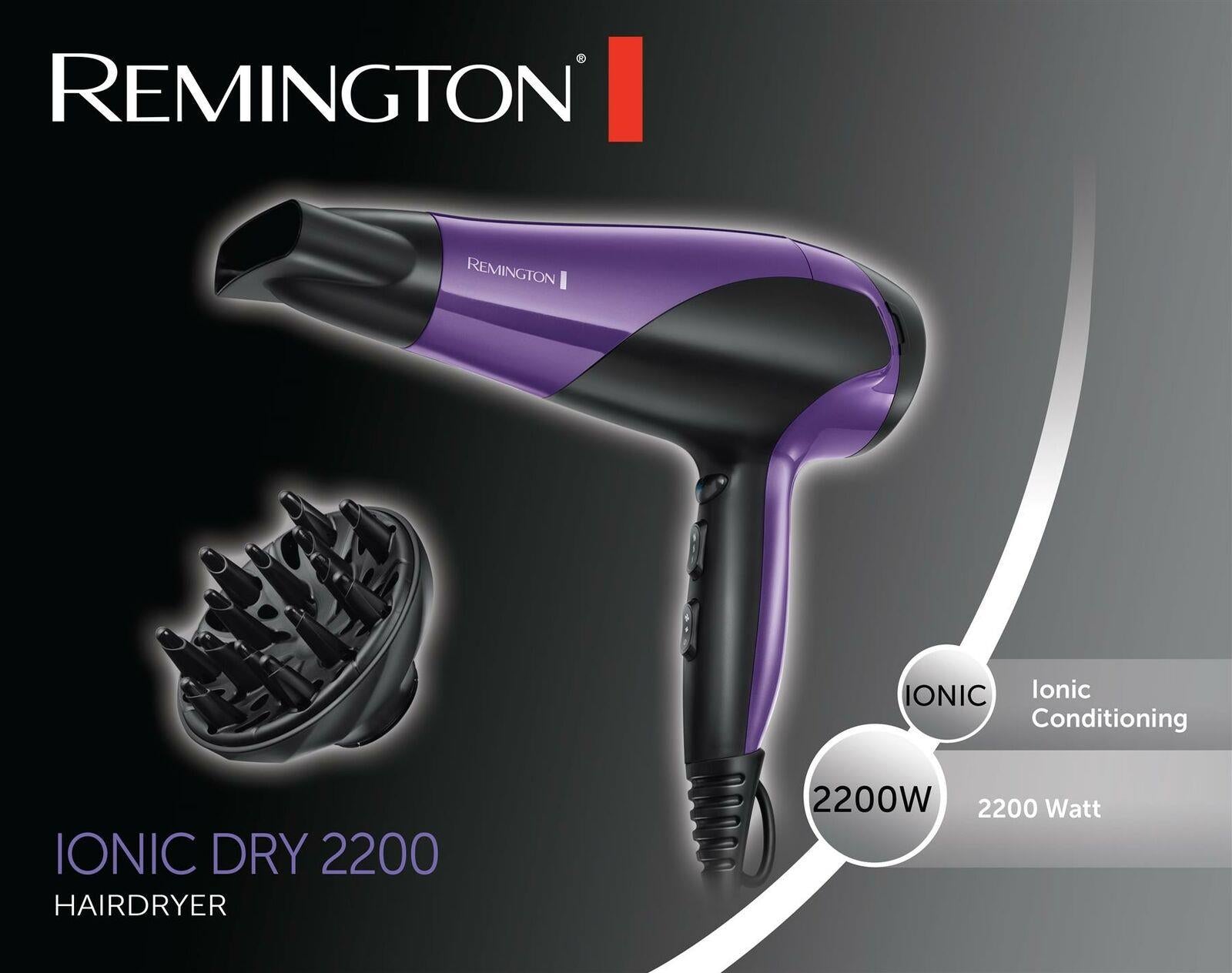 Remington Hair Dryer Women's Professional Dryer with Ionic Conditioning 2200W Purple - D3190