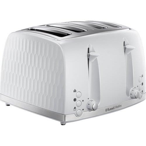 Russell Hobbs Honeycomb 4 Slice Toaster Extra Wide Slots High Lift White - 26070