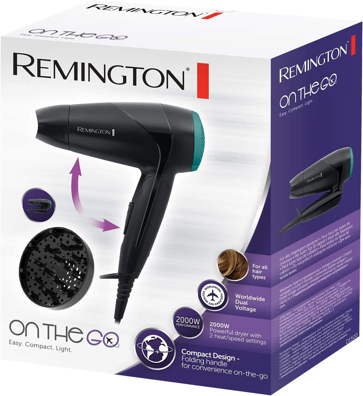 Remington Folding Travel Hairdryer with Mini Concentrator and Diffuser - D1500