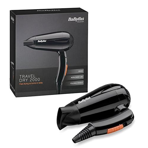 BaByliss Folding Compact Lightweight 2000W Travel Hair Dryer Black - 5344U