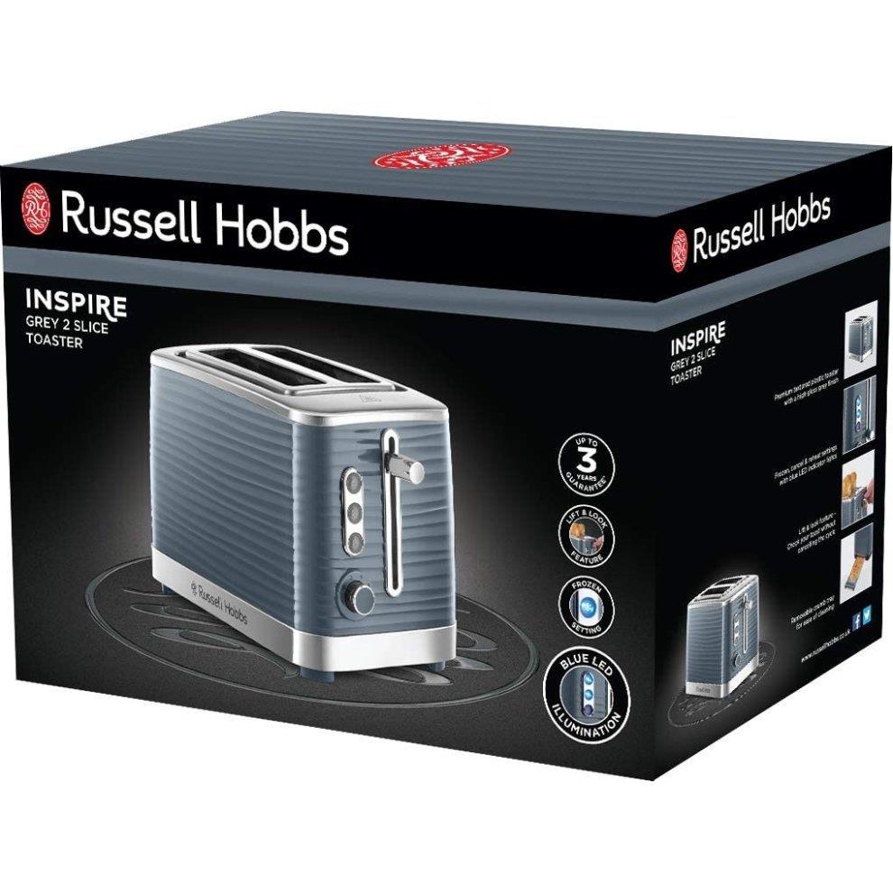 Russell Hobbs Inspire 2 Slice Toaster High Gloss Plastic Two Slice Toaster Grey - 24373