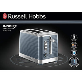 Russell Hobbs Inspire 2 Slice Toaster High Gloss Plastic Two Slice Toaster Grey - 24373