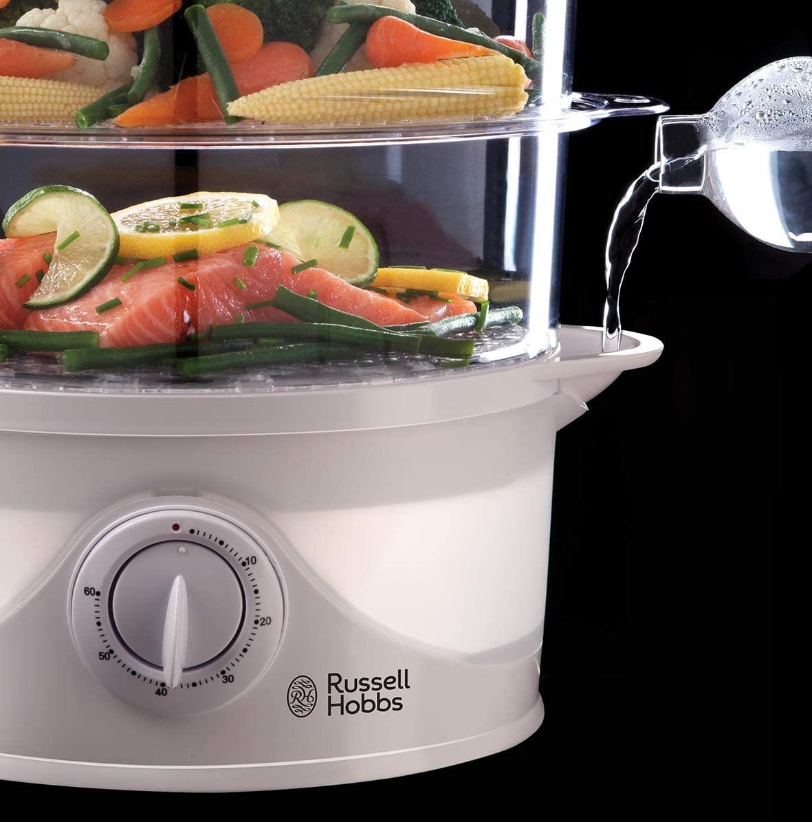 Russell Hobbs 3 Tier Food Steamer 800 W 9 Litre with Drip Tray - 21140