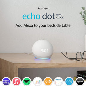 Amazon Echo Dot + LED Clock 4th Gen Smart Speaker With Alexa - Glacier White