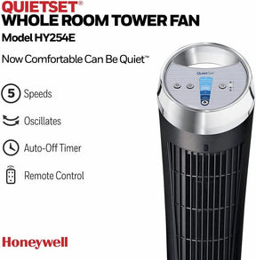 Honeywell Quietset 32" Inch Oscillating Tower Fan 5 Speed HY254E - Black