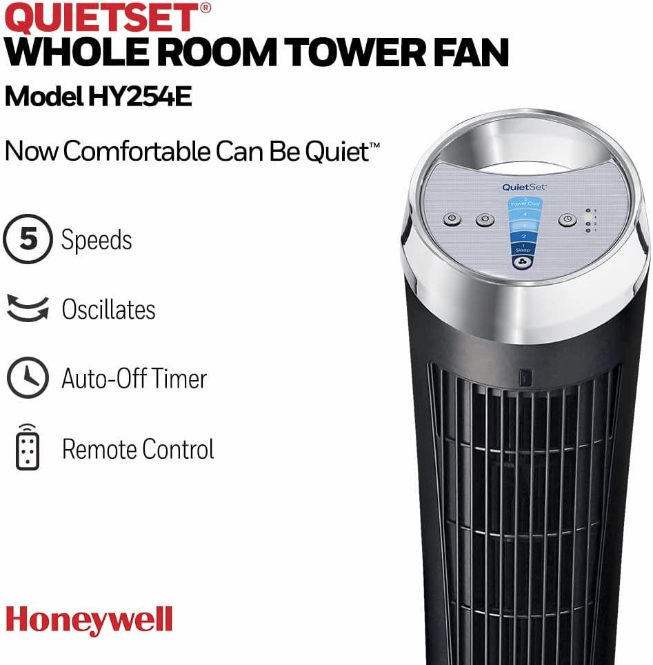 Honeywell Quietset 32" Inch Oscillating Tower Fan 5 Speed HY254E - Black